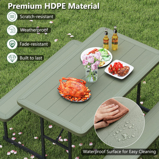 Picnic Table Bench Set for 2-4 People Outdoor Rectangular Camping Dining Table-Gray