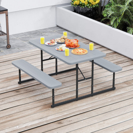 Picnic Table Bench Set for 2-4 People Outdoor Rectangular Camping Dining Table-Gray