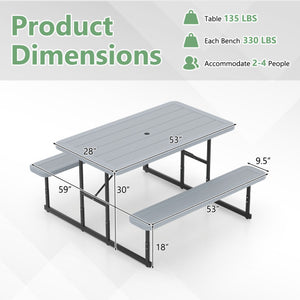 Picnic Table Bench Set for 2-4 People Outdoor Rectangular Camping Dining Table-Gray
