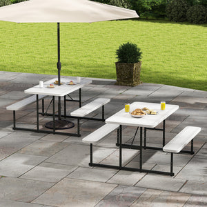 Picnic Table Bench Set for 2-4 People Outdoor Rectangular Camping Dining Table-White