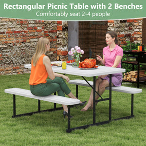 Picnic Table Bench Set for 2-4 People Outdoor Rectangular Camping Dining Table-White