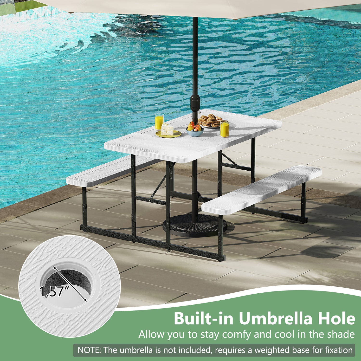 Picnic Table Bench Set for 2-4 People Outdoor Rectangular Camping Dining Table-White