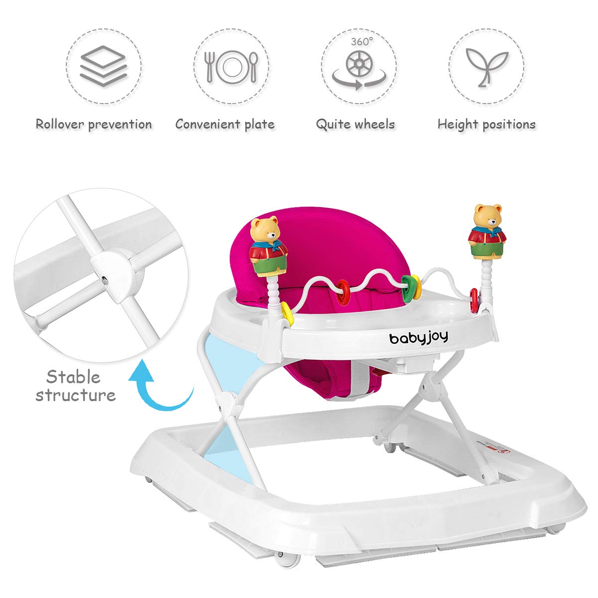 Adjustable Height Removable Folding Portable Baby Walker-Blue
