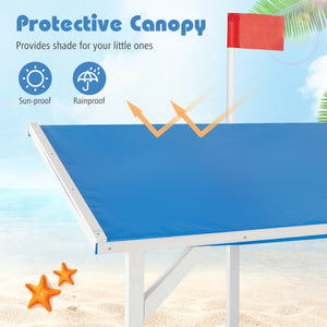 Pirate Ship Sandbox with Canopy with Bench Seats and Bottom Liner-White