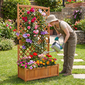 Planter Raised Bed with Trellis for Plant Flower Climbing-Orange