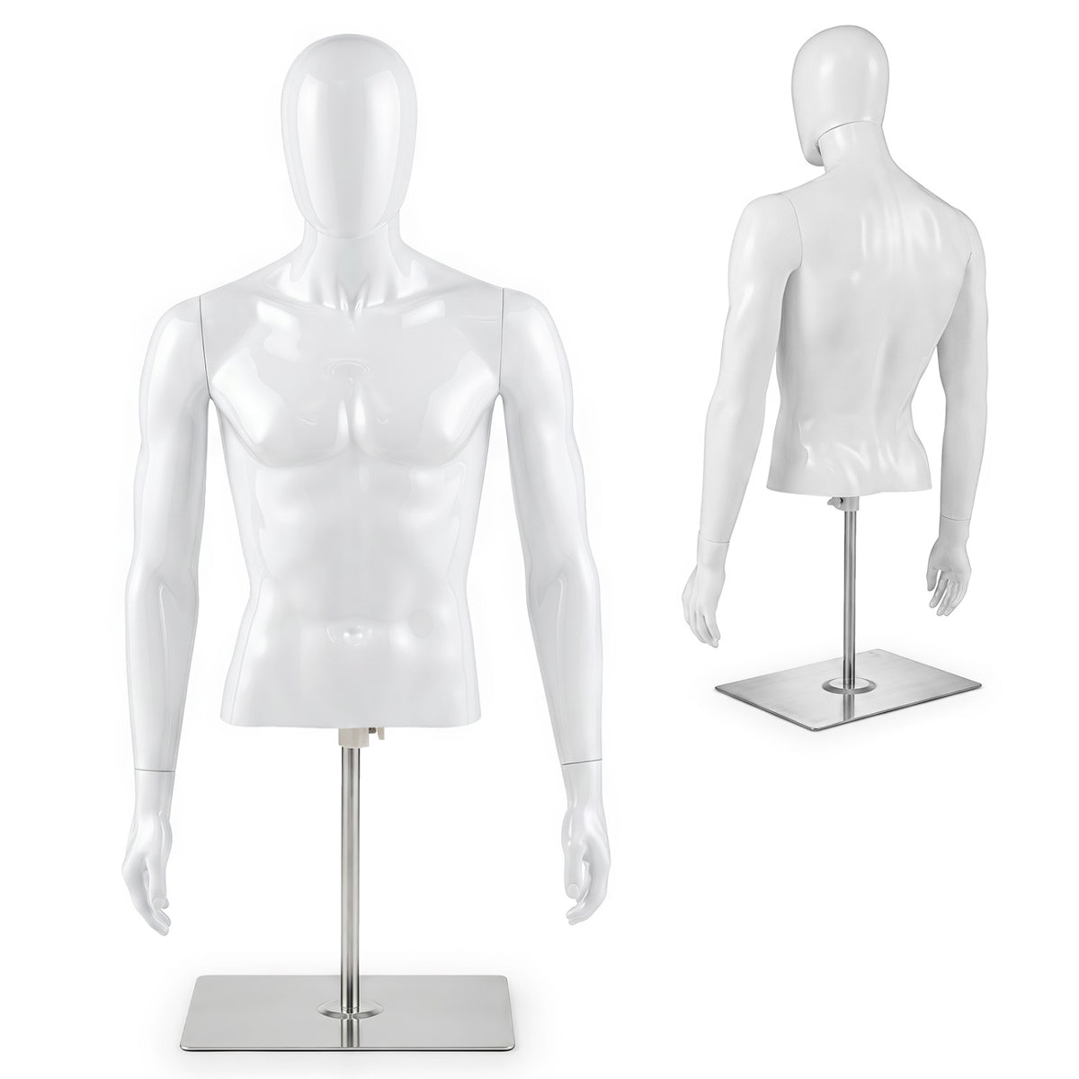 Plastic Half Body Head Turn Male Mannequin with Base