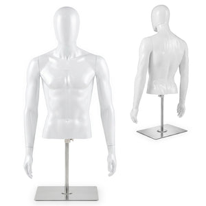 Plastic Half Body Head Turn Male Mannequin with Base