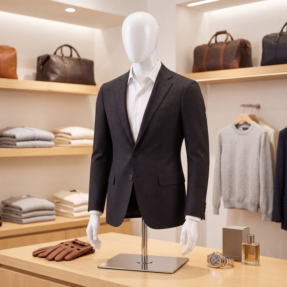Plastic Half Body Head Turn Male Mannequin with Base