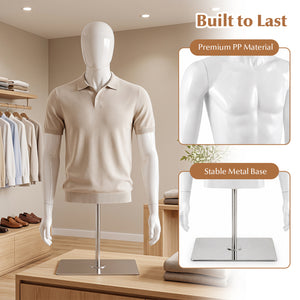 Plastic Half Body Head Turn Male Mannequin with Base