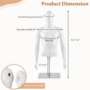 Plastic Half Body Head Turn Male Mannequin with Base
