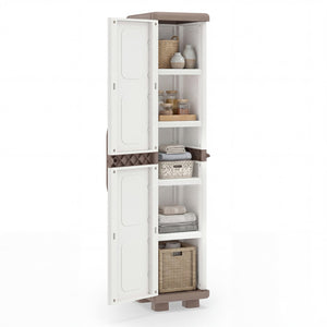 Plastic Kitchen Pantry with 4 Adjustable Shelves and Single Door for Living Room and Kitchen-Beige