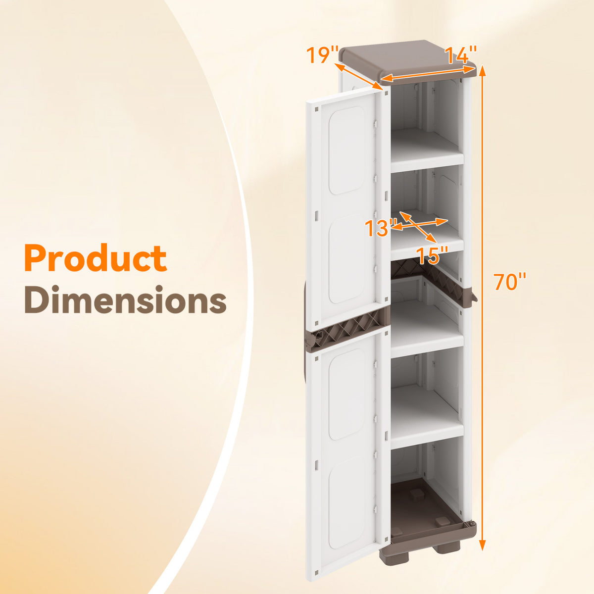Plastic Kitchen Pantry with 4 Adjustable Shelves and Single Door for Living Room and Kitchen-Beige