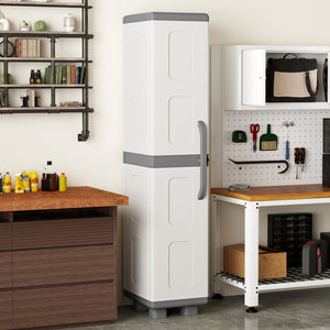 Plastic Kitchen Pantry with 4 Adjustable Shelves and Single Door for Living Room and Kitchen-Gray