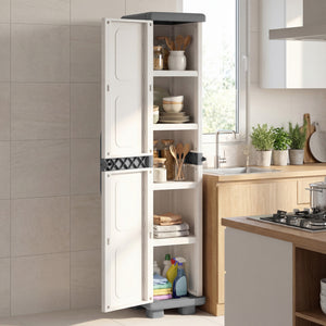 Plastic Kitchen Pantry with 4 Adjustable Shelves and Single Door for Living Room and Kitchen-Gray