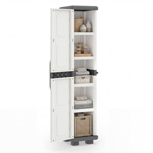 Plastic Kitchen Pantry with 4 Adjustable Shelves and Single Door for Living Room and Kitchen-Gray