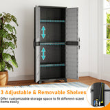 Plastic Lockable Storage Cabinet with Doors and 3 Adjustable Shelves