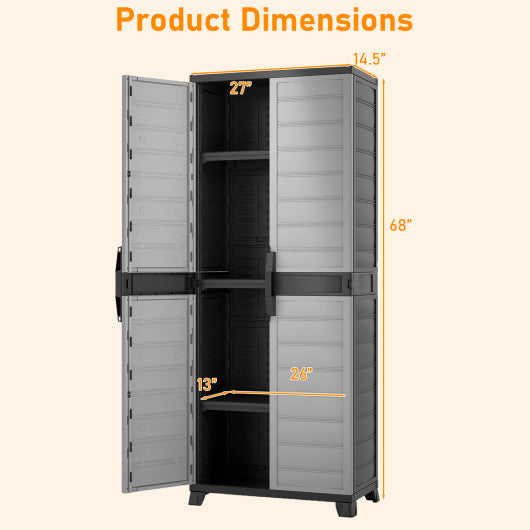 Plastic Lockable Storage Cabinet with Doors and 3 Adjustable Shelves