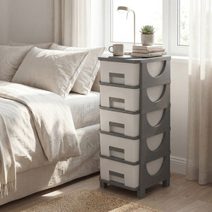 Plastic Storage Organizer with Handles and Compact Drawer Cabinet Side Table for Bedroom-Gray