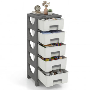 Plastic Storage Organizer with Handles and Compact Drawer Cabinet Side Table for Bedroom-Gray