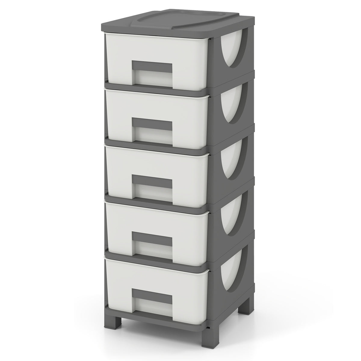 Plastic Storage Organizer with Handles and Compact Drawer Cabinet Side Table for Bedroom-Gray