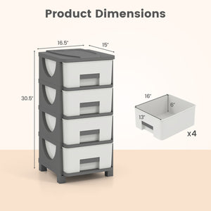 Plastic Storage Organizer with Compact Drawer Cabinet Side Table for Bedroom-Gray