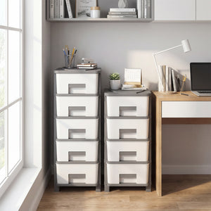 Plastic Storage Organizer with Compact Drawer Cabinet Side Table for Bedroom-Gray