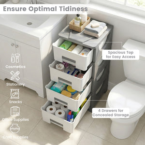 Plastic Storage Organizer with Compact Drawer Cabinet Side Table for Bedroom-Gray