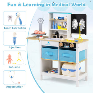 Play Doctor's Office Wood Medical Center Toy Set with Blackboard-White
