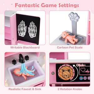 Play Doctor's Office Wood Medical Center Toy Set with Blackboard-Pink