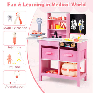 Play Doctor's Office Wood Medical Center Toy Set with Blackboard-Pink