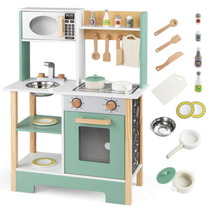 Play Kitchen Wooden Toy Kitchen Playset with Chalkboard Birthday Gift for Kids Aged 3 +-Green