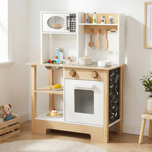 Play Kitchen Wooden Toy Kitchen Playset with Chalkboard Birthday Gift for Kids Aged 3 +-White