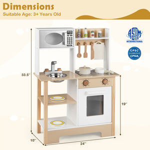 Play Kitchen Wooden Toy Kitchen Playset with Chalkboard Birthday Gift for Kids Aged 3 +-White