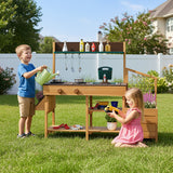 Play Kitchen for Kids Wooden Toy Kitchen Playset Pretend Mud Kitchen-Brown
