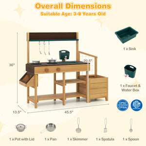 Play Kitchen for Kids Wooden Toy Kitchen Playset Pretend Mud Kitchen-Brown