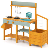 Play Kitchen for Kids Wooden Toy Kitchen Playset Pretend Mud Kitchen-Yellow