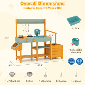 Play Kitchen for Kids Wooden Toy Kitchen Playset Pretend Mud Kitchen-Yellow