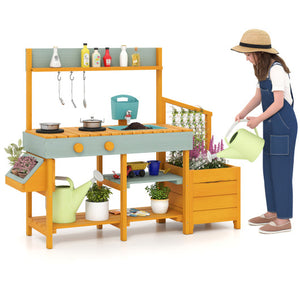 Play Kitchen for Kids Wooden Toy Kitchen Playset Pretend Mud Kitchen-Yellow