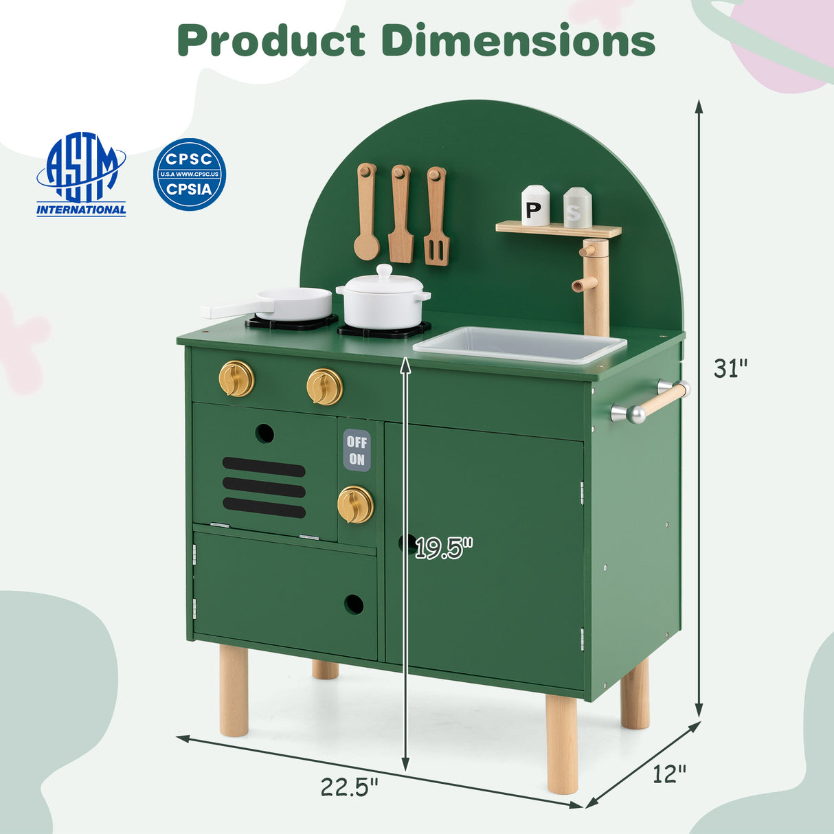 Play Kitchen for Kids Wooden Kitchen Playset with Stoves Faucet Sink Microwave and Oven-Green