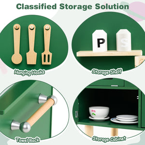 Play Kitchen for Kids Wooden Kitchen Playset with Stoves Faucet Sink Microwave and Oven-Green