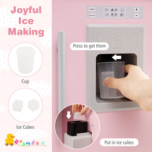 Play Kitchen for Kids Wooden Chef Pretend Playset with 3 Adjustable Heights Microwave-Pink