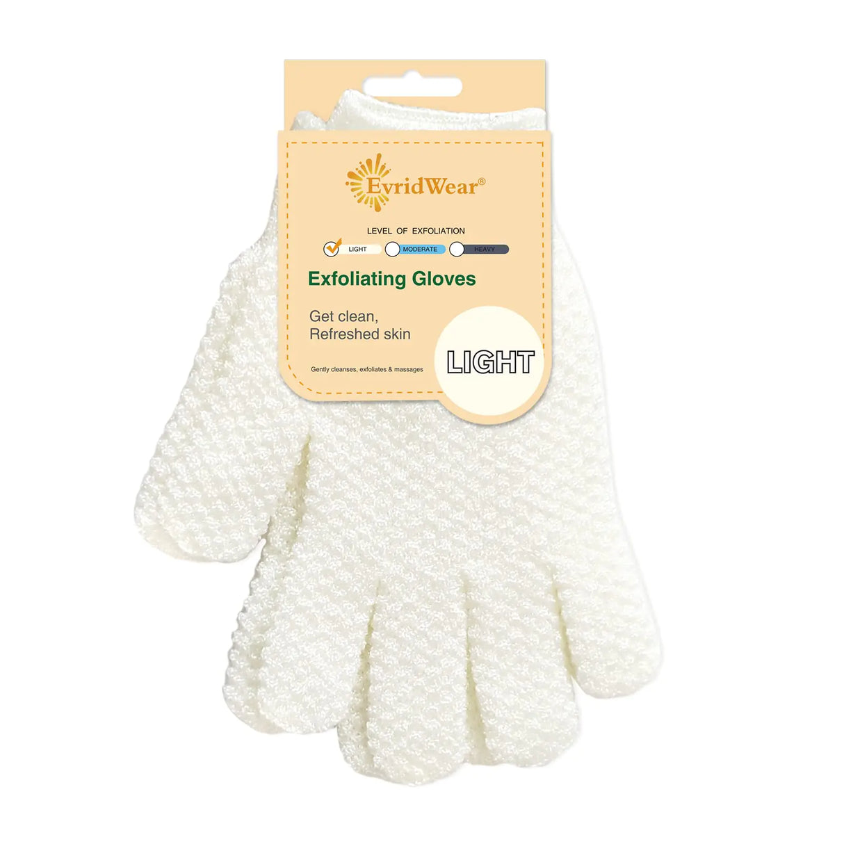 Evridwear Exfoliating Dual Texture Bath Gloves for Shower, Spa, Massage and Body Scrubs, Dead Skin Cell Remover, Gloves with Hanging Loop (1 Pair Light Glove) 1 Pair Light Glove