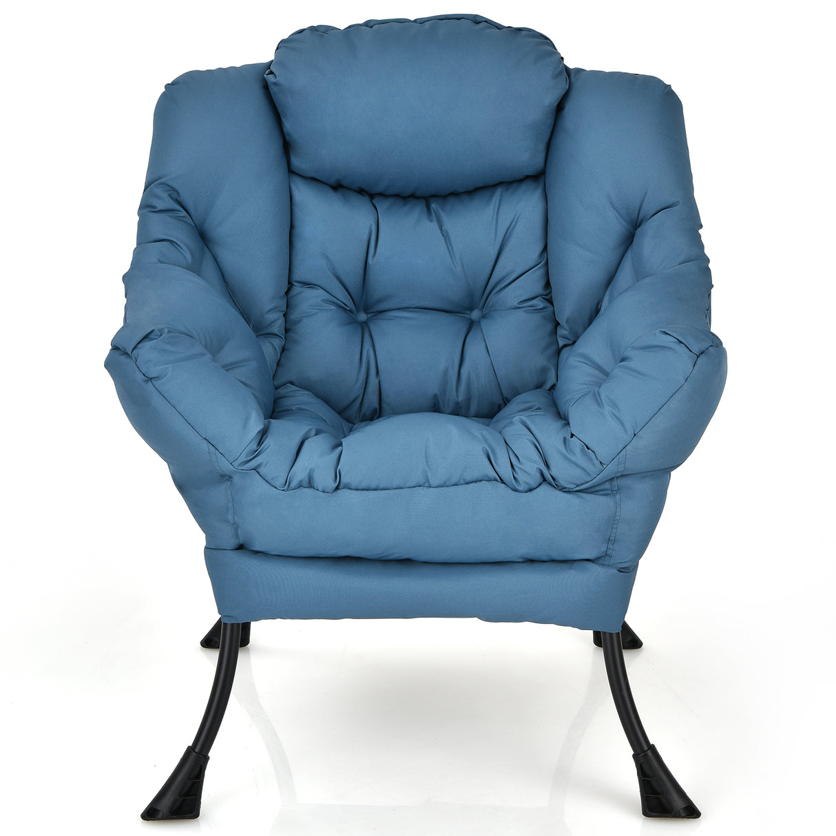 Modern Polyester Fabric Lazy Chair with Steel Frame and Side Pocket-Beige