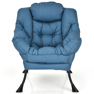 Modern Polyester Fabric Lazy Chair with Steel Frame and Side Pocket-Beige