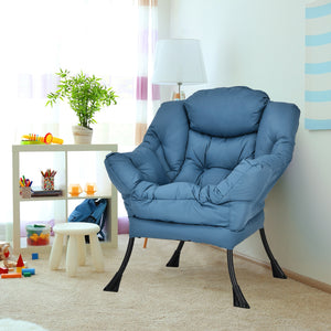 Modern Polyester Fabric Lazy Chair with Steel Frame and Side Pocket-Beige