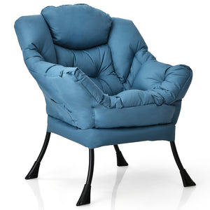 Modern Polyester Fabric Lazy Chair with Steel Frame and Side Pocket-Beige