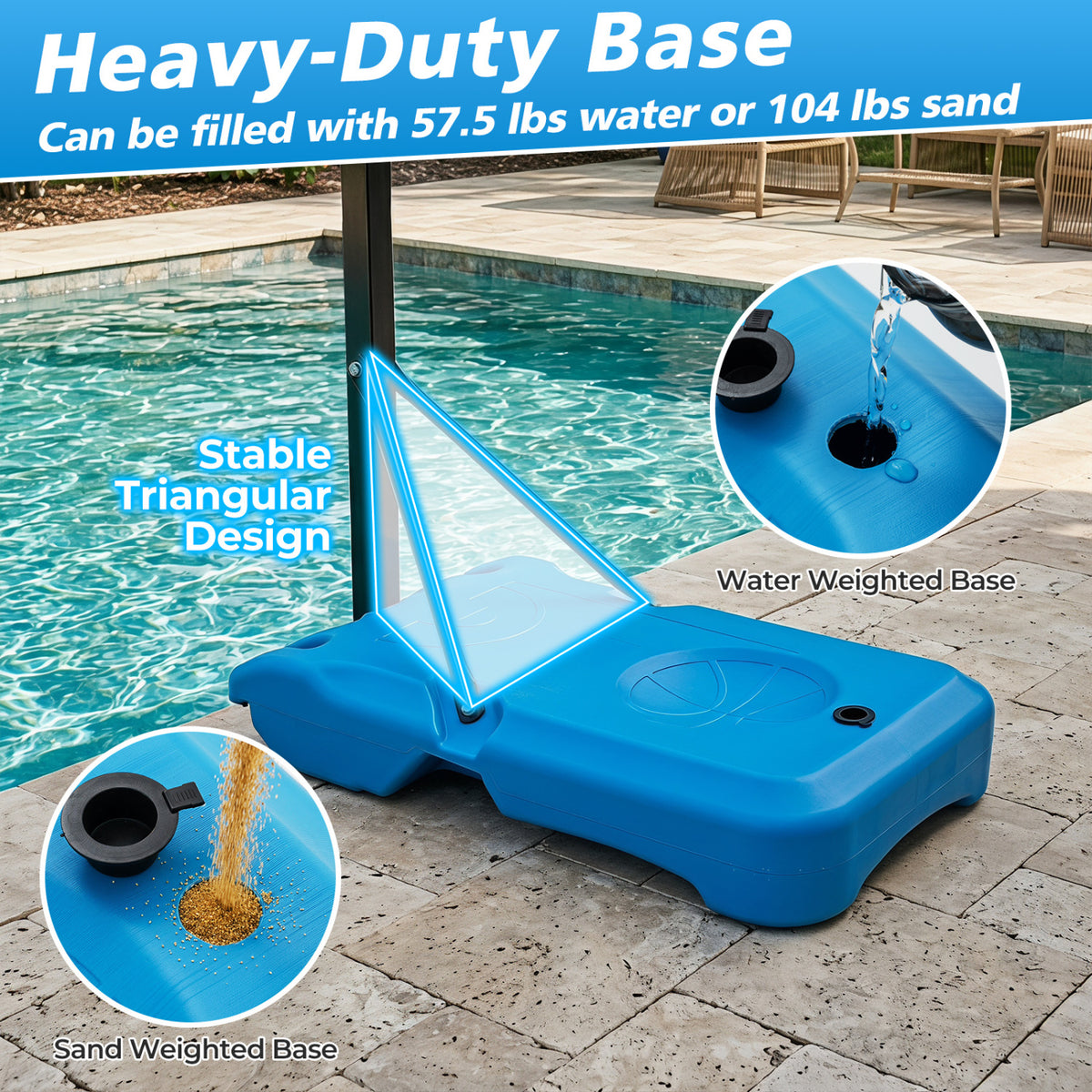 Pool Basketball Hoop with 3-Level Adjustable Height and Weighted Base