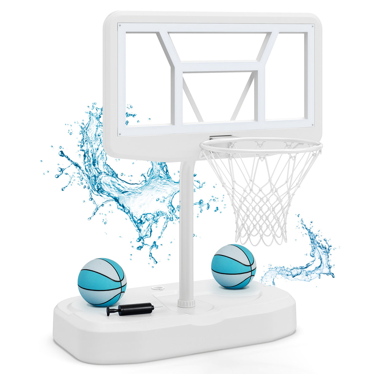 Pool Basketball Hoop Set with 2 Balls and Pump for Water Games-White