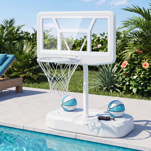 Pool Basketball Hoop Set with 2 Balls and Pump for Water Games-White