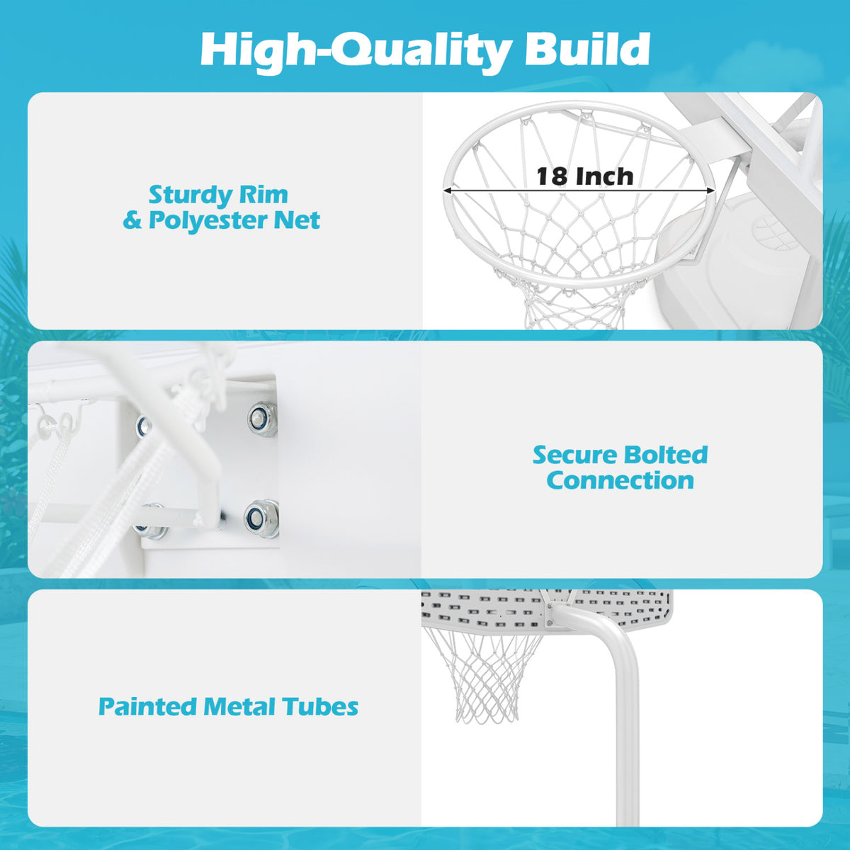 Pool Basketball Hoop Set with 2 Balls and Pump for Water Games-White